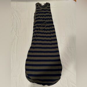 Striped Maxi Dress - Black and Olive Green